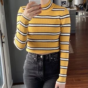 Yellow striped turtleneck sweater
